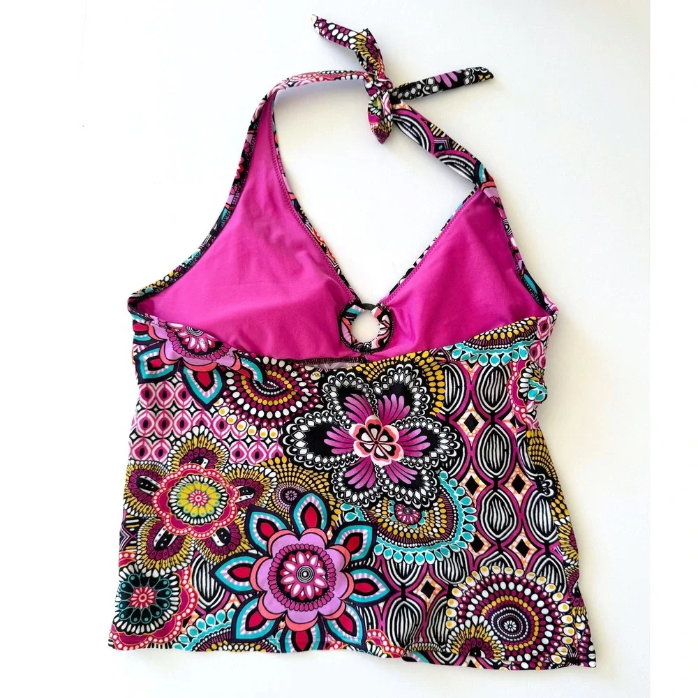 Baltex Retro Y2K Halter Tankini Top O-Ring Colorful Medallion Print Boho Size 12